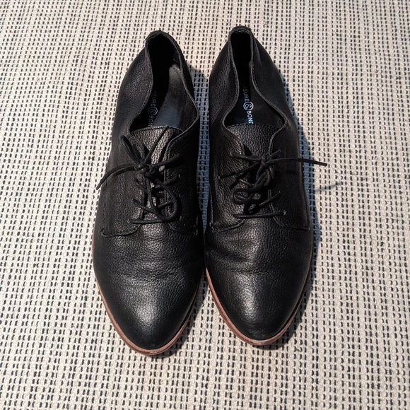 Treasure & Bond Monty Black Leather Lace Up Flats Oxfords Brogues Almond Toe 9.5 - Picture 1 of 7